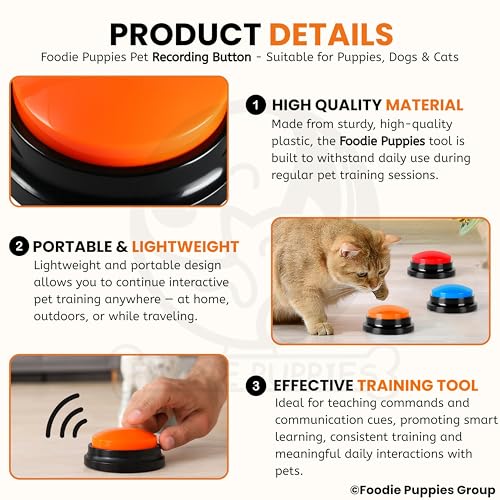 Image of Foodie Puppies Interactive Dog Toys, Pet Voice Training Talking Button /Buzzer Toy for Communication - Pack of 2 (Recording Button, Orange) 30Sec Record & Playback, [Without Battery]