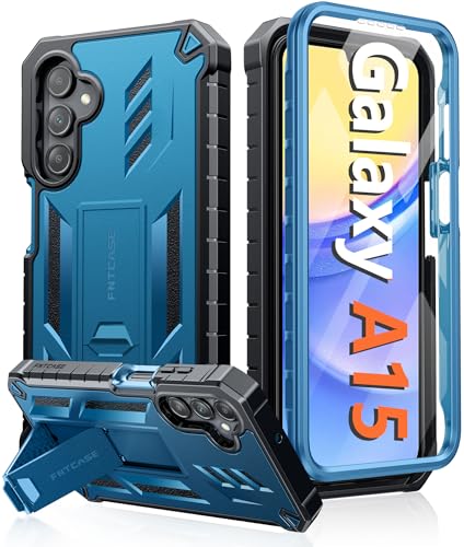 FNTCASE for Samsung Galaxy A15-5G Case: Military Grade Drop Proof Protection Phone Cover with Kickstand | Heavy Duty Rugged Full Body Protective Shockproof Matte Textured TPU Cases - 6.5 Inch (Blue)