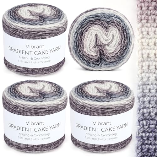 Aeelike 400g Farbverlaufsgarn Wolle zum Stricken, Ombré Handstrickgarn Purpurgrau