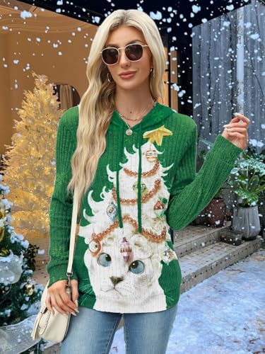 MixShe Women’s Color Block Knit Hoodie – Casual Long Sleeve Pullover Sweater Tops with Pocket