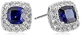 Sterling Silver, Gemstone, and Created White Sapphire Cushion Stud Earrings