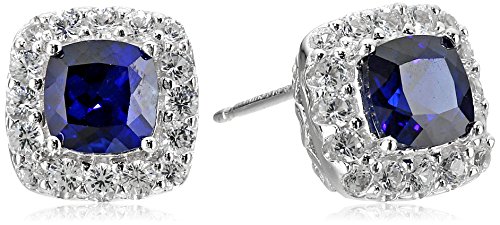 Sterling Silver Gemstone and Created White Sapphire Cushion Stud Earrings