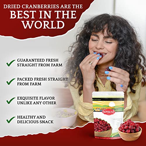 Sunbest Natural - Dried Cranberries, Dried Fruit Unsulfured Cranberries, Whole Cranberries, Sweet Dried Cranberries, Pure Dried Fruit, Non-Gmo, Vegan, 3 Lbs. #TOP2