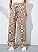 SOLY HUX Women's Plaid Sweatpants Drawstring High Waisted Straight Leg Long Pants with Pockets Brown Checkered XL