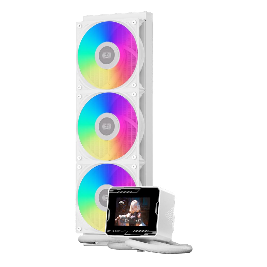 CPS GT360M ARGB Display WH, Raffreddamento AIO per CPU TDP 300W con Schermo IPS da 2,8 Pollici, Sistema di Raffreddamento a Liquido con 3 Ventole PWM ARGB, per Intel LGA 1851/1700/1200 e AMD AM5/AM4