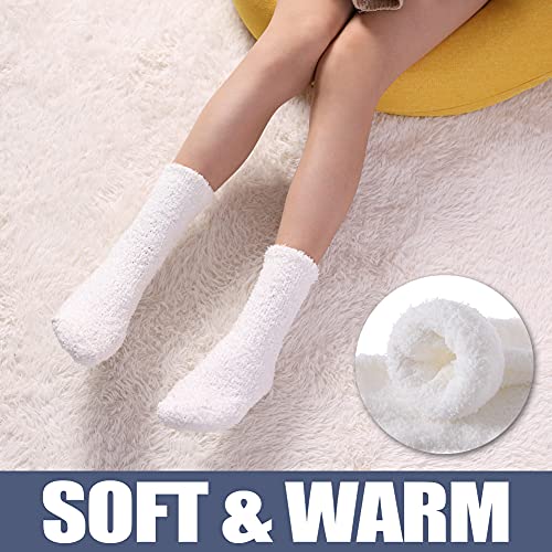 Image of CHOWISH Womens Fuzzy Slipper Socks Super Soft Microfiber Fluffy Cozy Winter Warm Fuzzy Crew Socks
