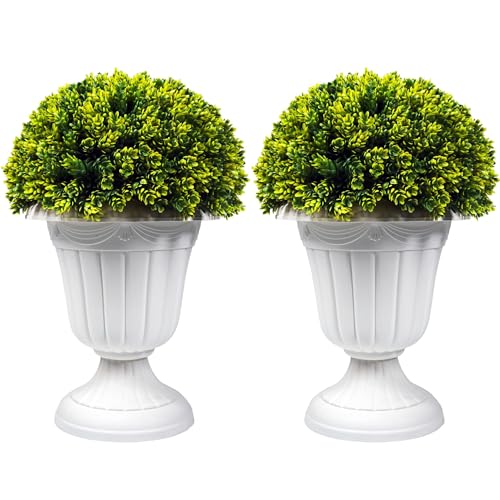 Sunnyglade 2 PCS 17” Artificial Plastic Pine Cone-shaped Leaves Topiary Ball Tree，Faux Potted Decorative Topiary Plant，UV Resistant Fake Plant in Pot for Home Gate Indoor Outdoor Patio Office Decor