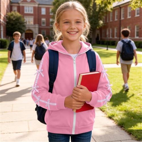 Jacket for Girls Soft Zip Up Hoodie Long Sleeve Sweatshirt with Bow - image 7