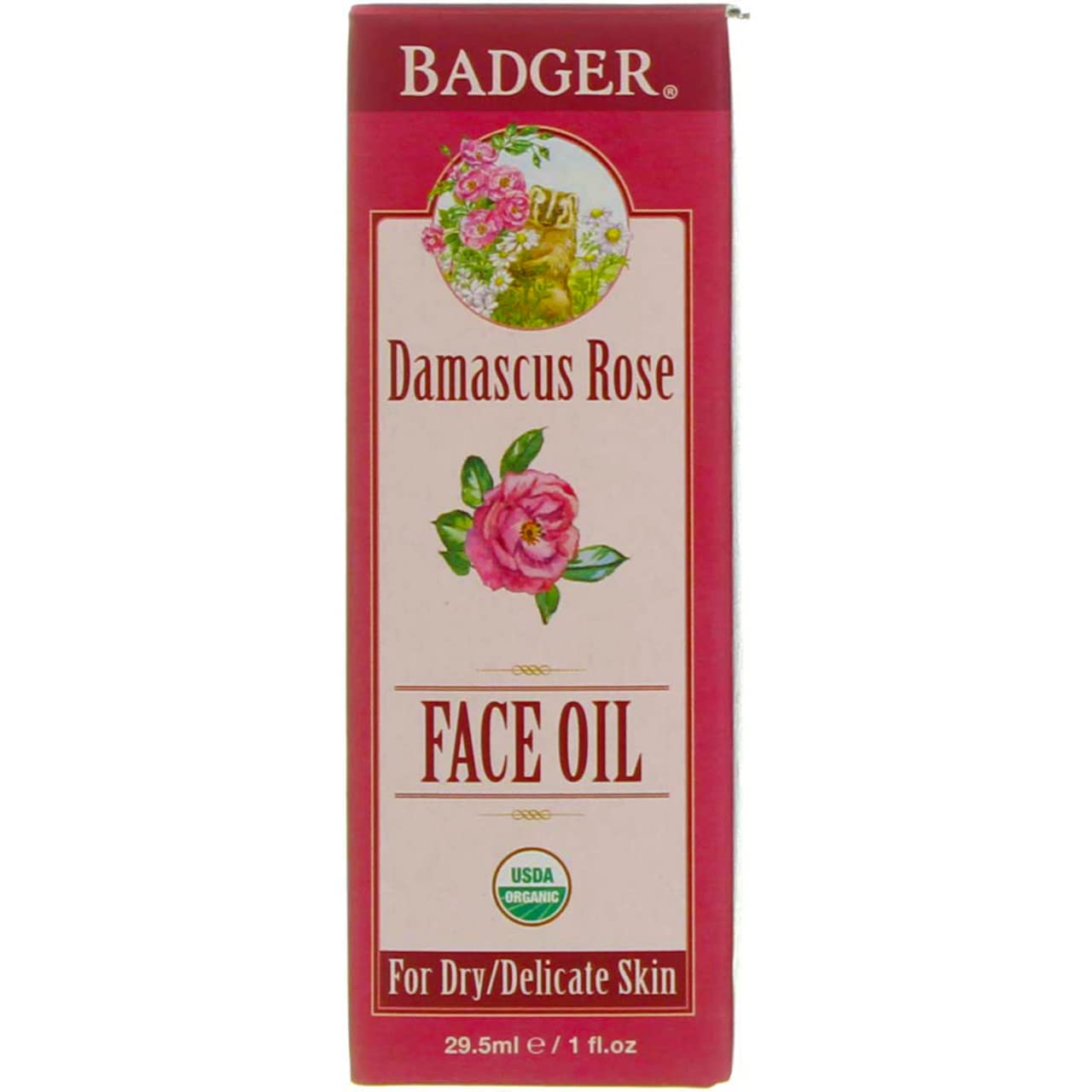 Badger Face Oil, Damascus Rose- For Dry/Delicate Skin 1 fl oz (29.5 ml) - 2 Pack#