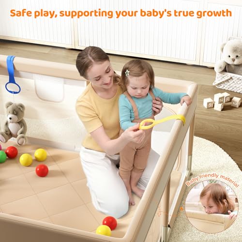 Image of Dripex Baby Playpen, 47 inchx47 inch Small Play Pen for Babies, Beige
