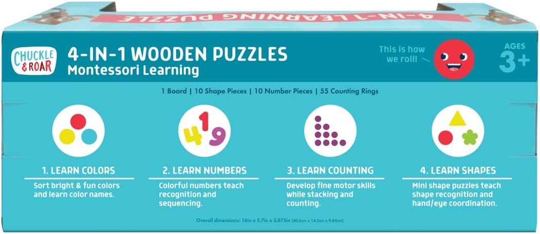 Chuckle & Roar Montessori Shapes & Numbers Wooden Puzzle