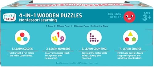 Miniatura 2 de Chuckle & Roar - Rompecabezas Montessori de madera con formas y números, divertido y educativo para niños, desarrolla habilidades motoras finas,