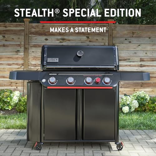 Image of Weber Genesis E‑430 Gas Grill Stealth Edition (Natural Gas) for Outdoor Cooking, Premium 4‑Burner - Porcelain-Enameled Cast-Iron Grates, PureBlu, Sear Zone with Weber Crafted Frame Kit