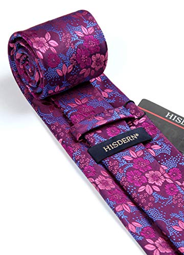 Image of HISDERN Men Floral Ties Woven Classic 3.4 inch Necktie Set Formal Tie Pocket Square for Wedding with Handkerchief Gift Box