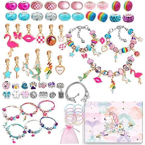 Girls Charm Bracelet Necklace Making Sets,DIY Bracelet Jewellery Making Kit Unicorn Charms Pendants for Teenage Girls Gifts,Creative Arts Crafts Gifts for Girls 6-12 Years Old Top Xmas Gift of 2022 Cover