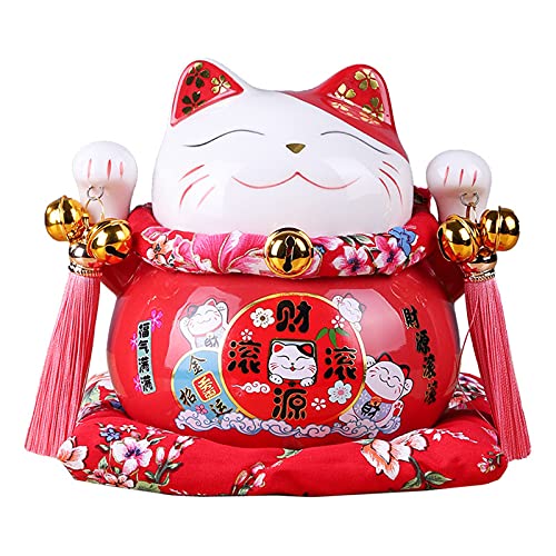 Tirelire en forme de cochon Maneki Neko avec deux clochettes - 15,2 cm - Décoration de bureau