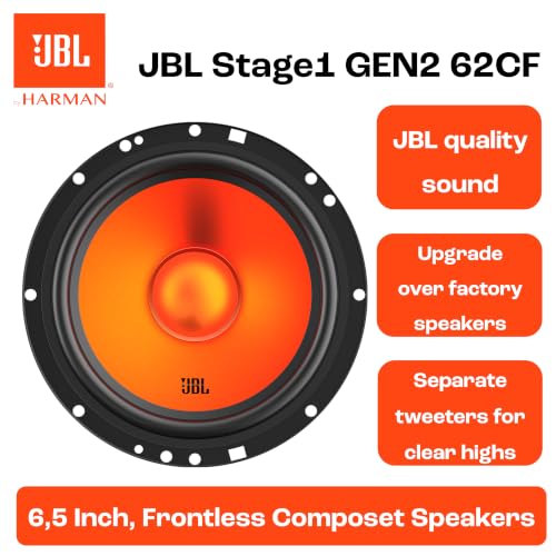 Image of JBL Stage1 GEN2 62CF Component Car Speaker, 165 mm (6.5 Inches): Harman Kardon Car HiFi with 80 W RMS and 640 W Max Component Car Boxes Set with 2 Woofers + 2 Tweeters