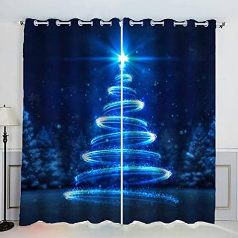 MOUPL 3D Christmas Blackout Curtains Set 2 Panels 27" Wide x 63" Drop for Girls Boys Kids Thermal Insulated Abstract Christmas Tree Window Drapes Polyester Fabric Eyelet Curtains for Home Decoration Cover