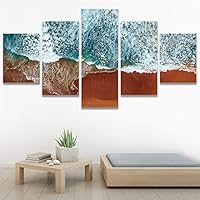 SIGNWIN 5 Panel Canvas Wall Art Beach Blue Coastal Cool Photography Relax/Calm for Home Decorations Ready to Hang - 60
