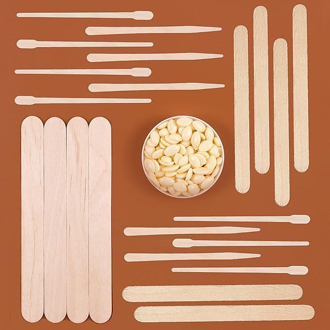 Image of Mibly 4 Style Assorted Wooden Wax Sticks for Body Legs Face and Small Medium Large Sizes Eyebrow Waxing Applicator Spatulas for Hair Removal or Wood Craft Sticks (Pack of 800)