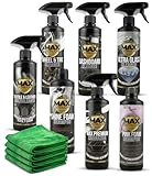 MAX DETAIL-LAB - Detailing Pack - Kit Limpieza Coche Accesorios Incluidos, Productos Limpieza Exterior e Interior, Limpia Llantas, Champu, Cera Líquida, Tapicerias, Salpicaderos, Limpiacristales