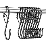 Gvolatee 10 Stück S Haken mit Sicherheitsschnallen, S-hooks aufhängen Edelstahl, Metallhaken zum einhängen für Garderobe Kleidern, Küche Töpfen und Schalen, Garten Pflanzen, Bad Handtüchern, Schwarz