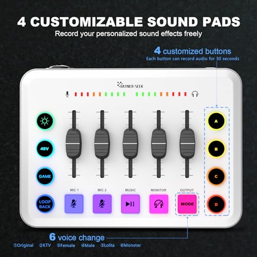 Image of Podcast Equipment Bundle for 2, Streaming Audio Interface with 5 Channel, XLR Microphone Interface, RGB,48V Phantom Power, Perfect for Game,Podcast,Record,TikTok-White (H1)