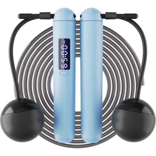 ACHDOFITS 2-in-1 Skipping Rope: Weighted & Cordless for Home Real Rope for Outdoor - Smart LED Counter Adjustable & Rechargeable for Adult Cardio