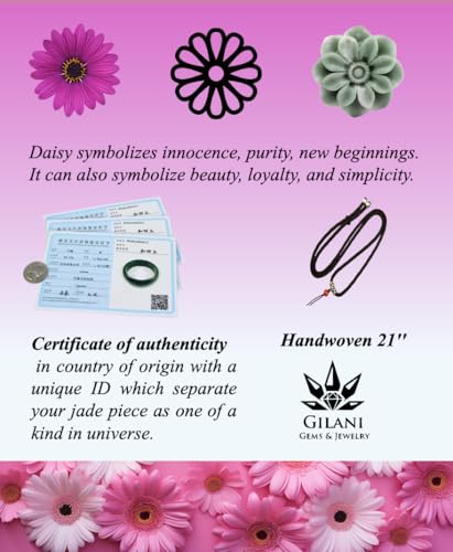 Gilani Gems & Jewelry Natural Jade Pendant Necklace, Daisy Flower Hand-Carved on AAA+ Quality Jade, Unisex Floral Necklace, Symbolizes Innocence and Loyalty3