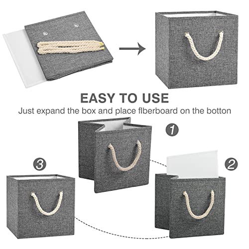 Yawinhe Collapsible Storage Basket 4-Pack, Open Storage Cube Bins With Thick Rope Handles, For Organizing, Shelves, Toys, Clothes, Office, 12.6X12.6X12.6In, Grey, Snk033G-4 #TOP7