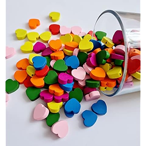 Wooden Beads Coloured 50pcs 18mm Size Heart with 2mm Hole. Craft Jewellery DIY Cover