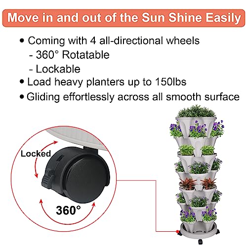 Vertical Planter 7 Tier Stackable Planters Garden Tower Planters Strawberry Herb Flower And Vegetable Planter Indoor Outdoor Gardening Pots With Removable Wheels And Tools #TOP5