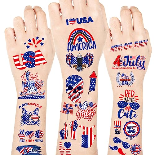 4Th Of July Temporary Tattoo 10 Sheet Unique Images Independence Day Tattoo Stickers American Flag Eagles Hat Balloons Design Tattoos Memorial Day Body Face Art Sticker Supplies #TOP8