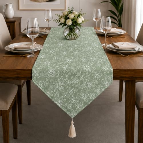 Image of STITCHNEST 'Nomad Weave Collection' Jacquard Table Runner 13x60 Inches| Tassel Finish | Modern Dining Table Decor