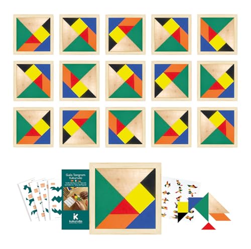 KUKURULLO Tangram Pack - 15 Wooden Pieces, Digital Guide - Ages 3+ - Educational Tangram Set - Perfect for Birthday Gifts, School Events & Parties KUKURULLO Tangram Pack - 15 Wooden Pieces, Digital Guide - Ages 3+ - Educational Tangram Set - Perfect for Birthday Gifts, School Events & Parties