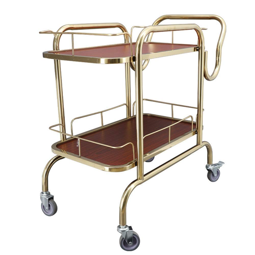 Carrito industrial rodante para servir, estantes de almacenamiento de 2 niveles, carrito de bar de cocina de acero inoxidable con ruedas, estante de vino para uso doméstico y comercial