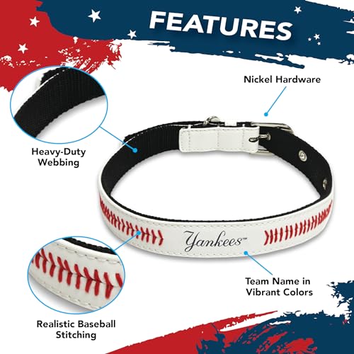 MLB Dog Collar New York Yankees New Signature PRO PVC-Leather Premium Pet Collars Extra Tough & Durable! Super Stylish! Size: Medium Adjustable 16-20" Length x 1" Width by Pets First - Image 2