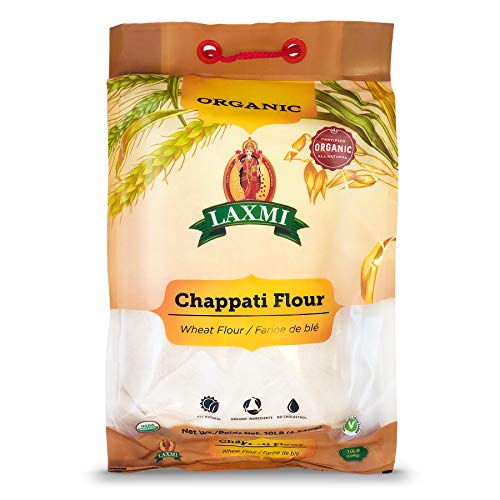 Laxmi Organic Chappati Flour, Wheat Flour, Farine De Ble, All Natural, Organic Ingredients, No Cholesterol, Vegetarian, Product of India (10 lbs)