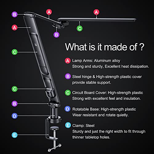 Yeslamp Evo Natural Spectrum Led Desk Lamp, Professional Grade Adjustable Table Light With 6 Axis Swing Arm, Video Conference Lighting, Architect Desk Lamp For Painting, Reading, Home Office #TOP5