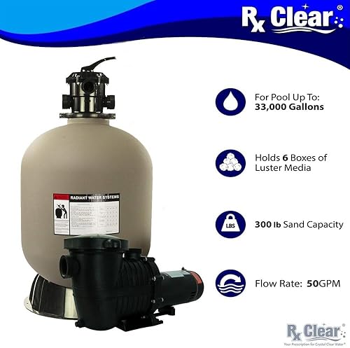 Miniatura 5 de Rx Clear Sistema de filtro de arena radiante completo  para piscina enterrada  Mighty Niagara 1 HP Pump  Tanque de 24 pulgadas  Capacidad de arena
