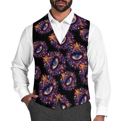 Third Eyeball Goth Eye Spiritual Men's Suit Vests Business Formal Dress V-Neck Waistcoat Tops with 2 Pockets - Main Image