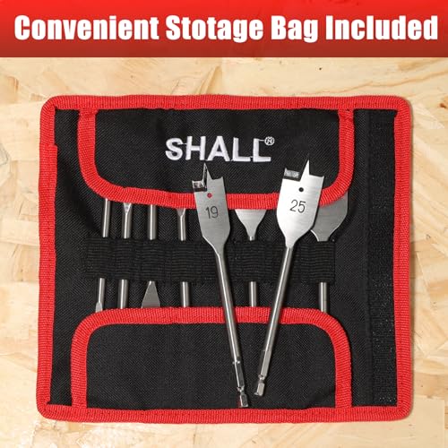 SHALL 8-Piece Wood Spade Drill Bits Set, 1/4 Inch Quick Change Hex Shank, Ø 6-32 mm, Flat Wood Drill Bit, Storage Pouch Included 4 SHALL 8-Piece Wood Spade Drill Bits Set, 1/4 Inch Quick Change Hex Shank, Ø 6-32 mm, Flat Wood Drill Bit, Storage Pouch Included - Image 4