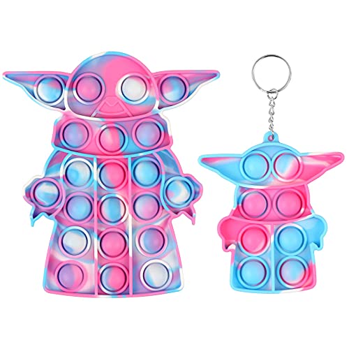 EVERMARKET 2 Pack Push Pop Bubble Fidget Sensory Toys,Simple Toy Keychain Popper Stress Reliever Silicone Squeeze Toy,Anxiety Relief Tools Desk Toys,Alien Mandalorian (Tie Dye Pink) Tie Die Pink g453