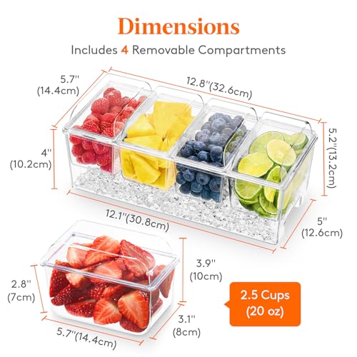 Image of Lifewit Taco Bar Serving Set for Party with 4 x 20 oz Containers, Ice Chilled Condiment Caddy Organizer, Garnish Serving Tray Platter for Mimosa Bar Accessories, Fruit, Salad, Food