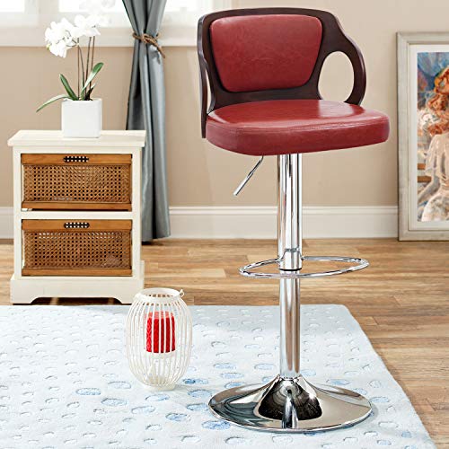 Homall Bar Stools Walnut Bentwood Adjustable Height Leather Modern Barstools With Back Vinyl Seat Extremely Comfy Bar Stool 1 Piece (Red) #TOP6