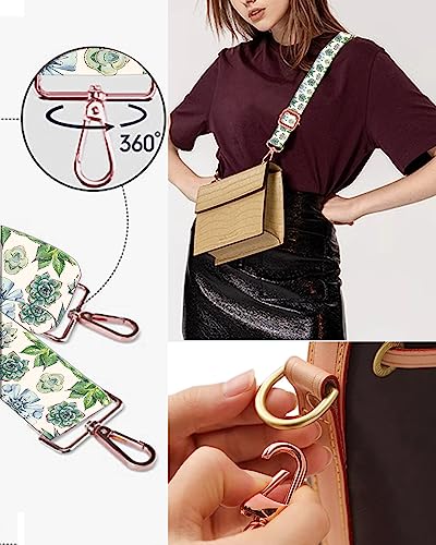Image of Purse Straps Rose Gold Buckles Wide Shoulder Strap,Fashion Adjustable Replacement Belt for Crossbody Canvas Bag Handbag(watercolor leaf succulent flower)