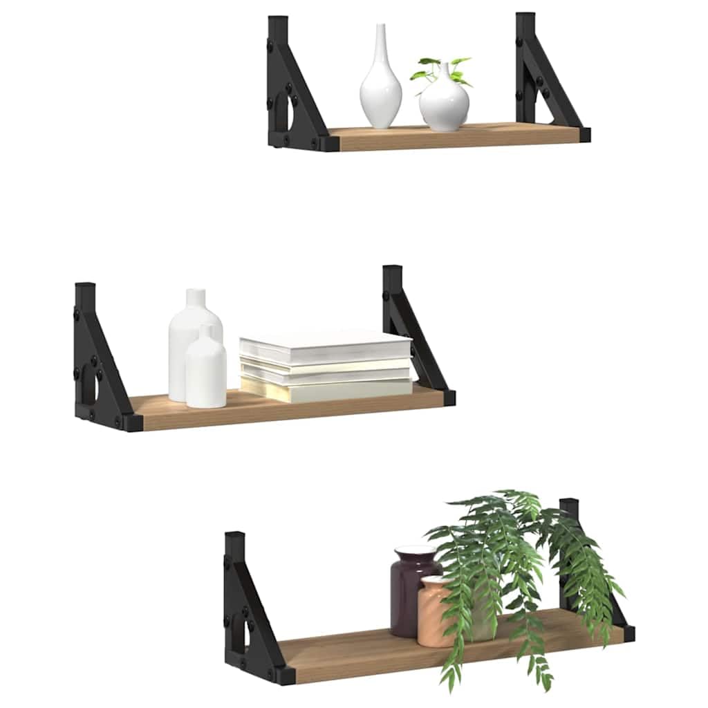 Juego de 3 estantes de pared de roble Artisan, 37 x 12 x 13 cm, material de madera, estantes flotantes para dormitorio, baño, estantes de pared, diseño minimalista, solución de almacenamiento