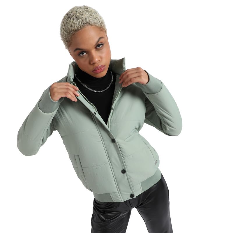 Image of PINACOLADA Women's Pink Puffer Regular Fit Bomber Jacket For Winter Wear | Standing Collar | Full Sleeve | Buttoned | Casual Jacket For Woman & Girl | Western Stylish Jacket For Women