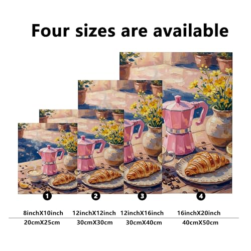 Toile murale expresso et croissant pêche affiche rustique café 40x50 cm - 2