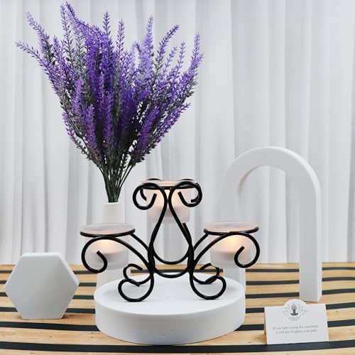 Image of HOSLEY Frosted Glass Tealight Candle Holders| Black Tealight Candle Holders with Glass Holders Perfect for Home Decor Tabletop Centerpiece| Pack of 1 with Pack of 3 Tealights
